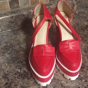 Red and whit chunky heels